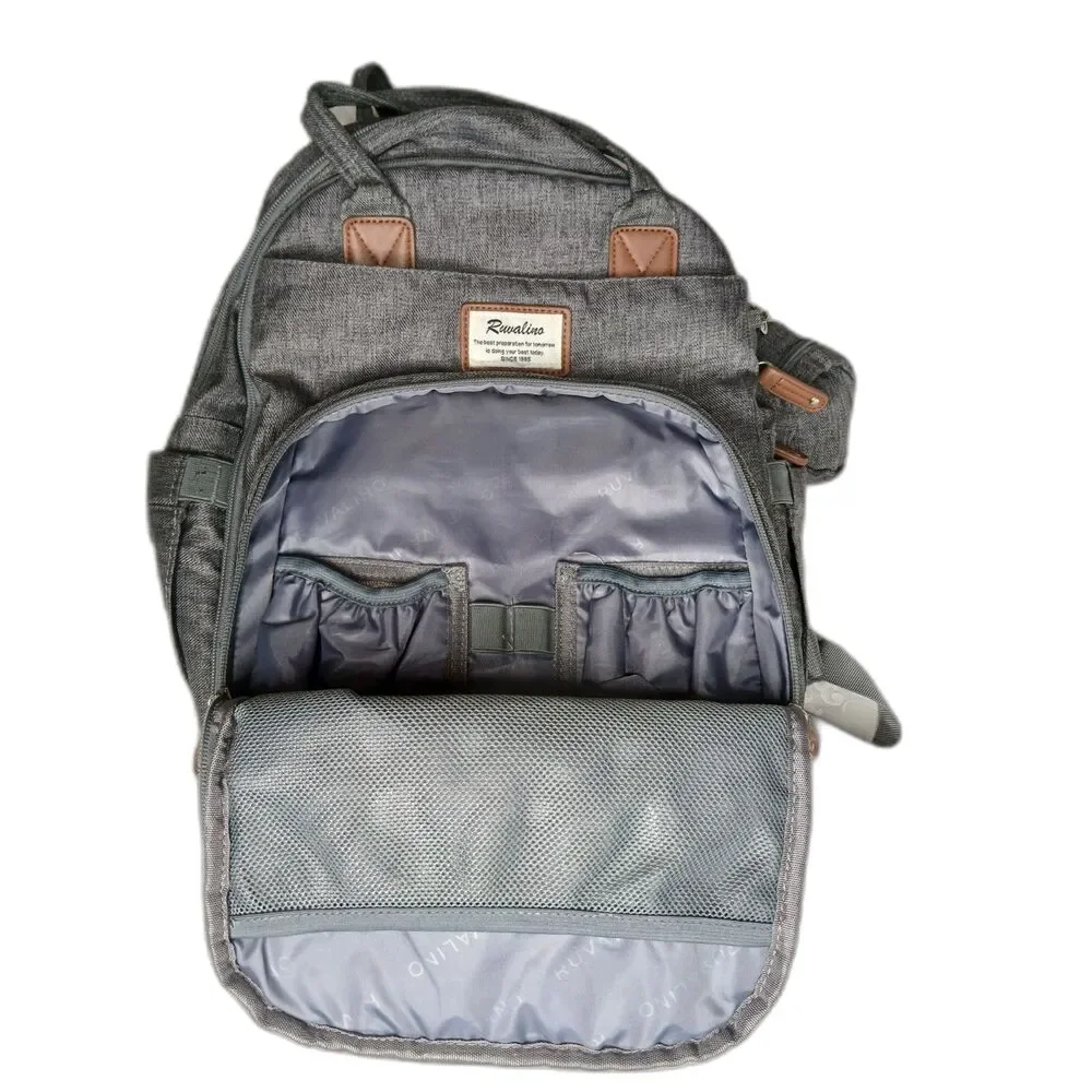 RUVALINO Diaper Backpack Multifunction Travel Pack Maternity Changing Bag Gray